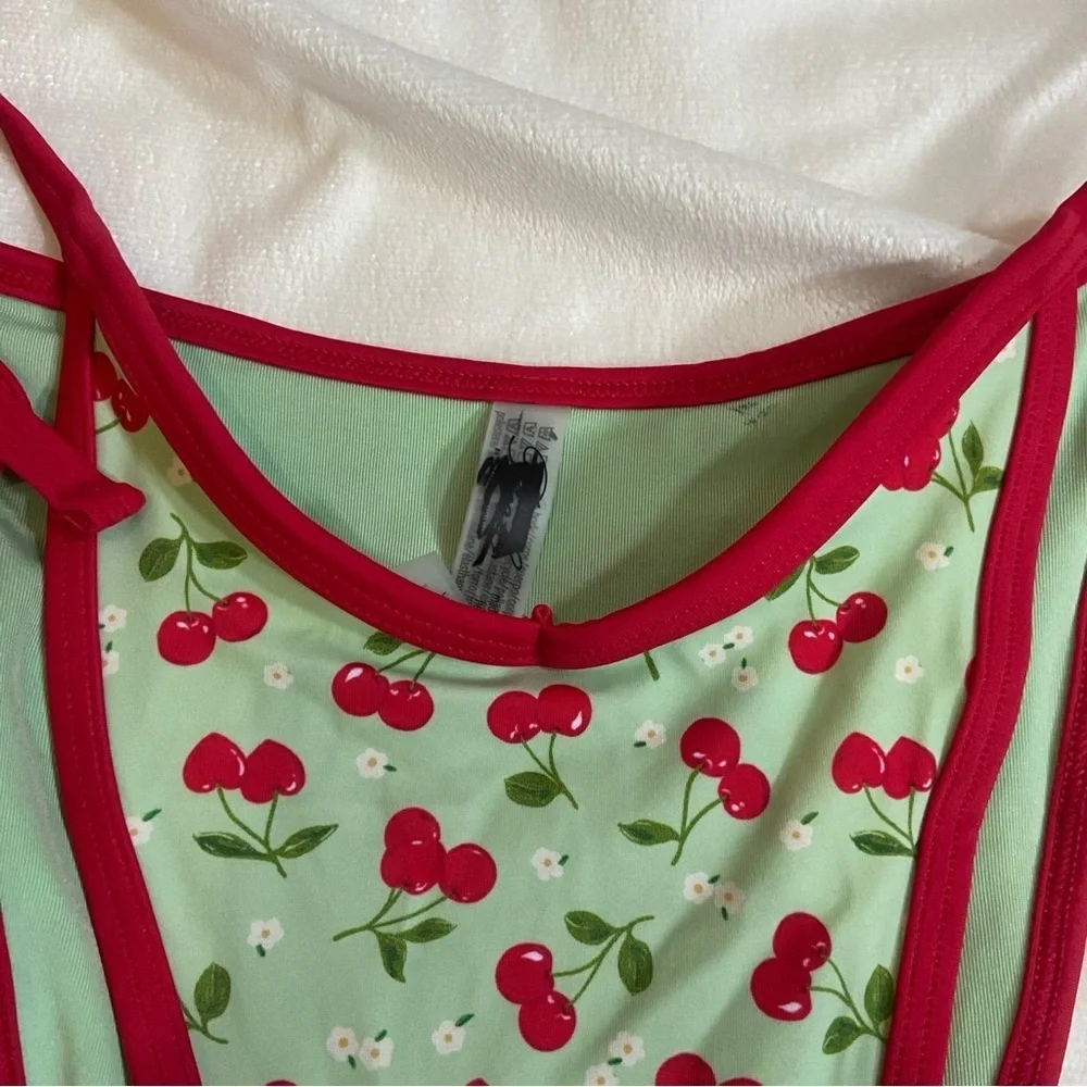 New! Frankie’s Bikinis x Pink Cherry Print Bikini Bottom green 1542